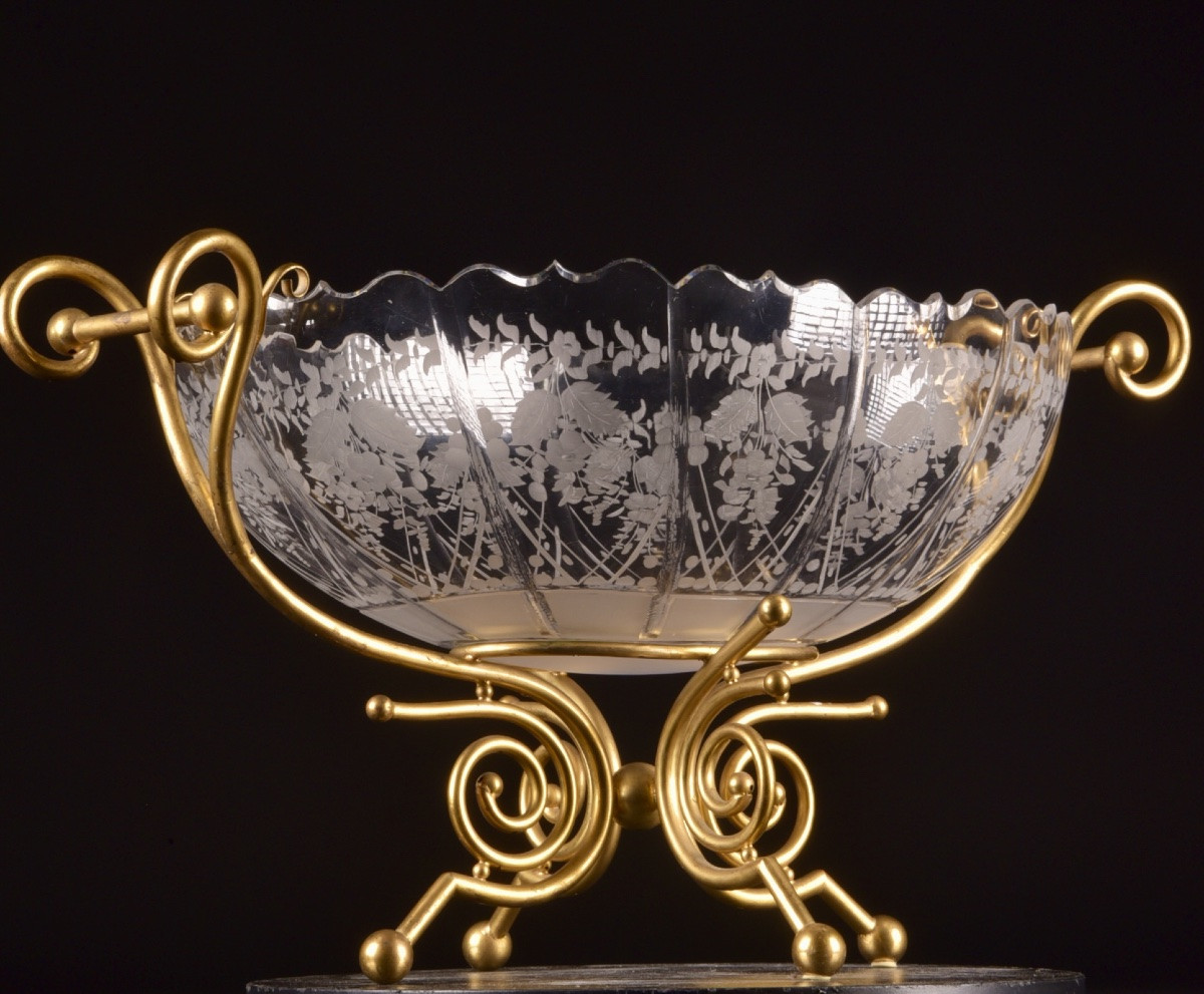 Centre de table en verre de Baccarat monté en bronze doré, France, fin du XIXᵉ / début du XXᵉ s-photo-4