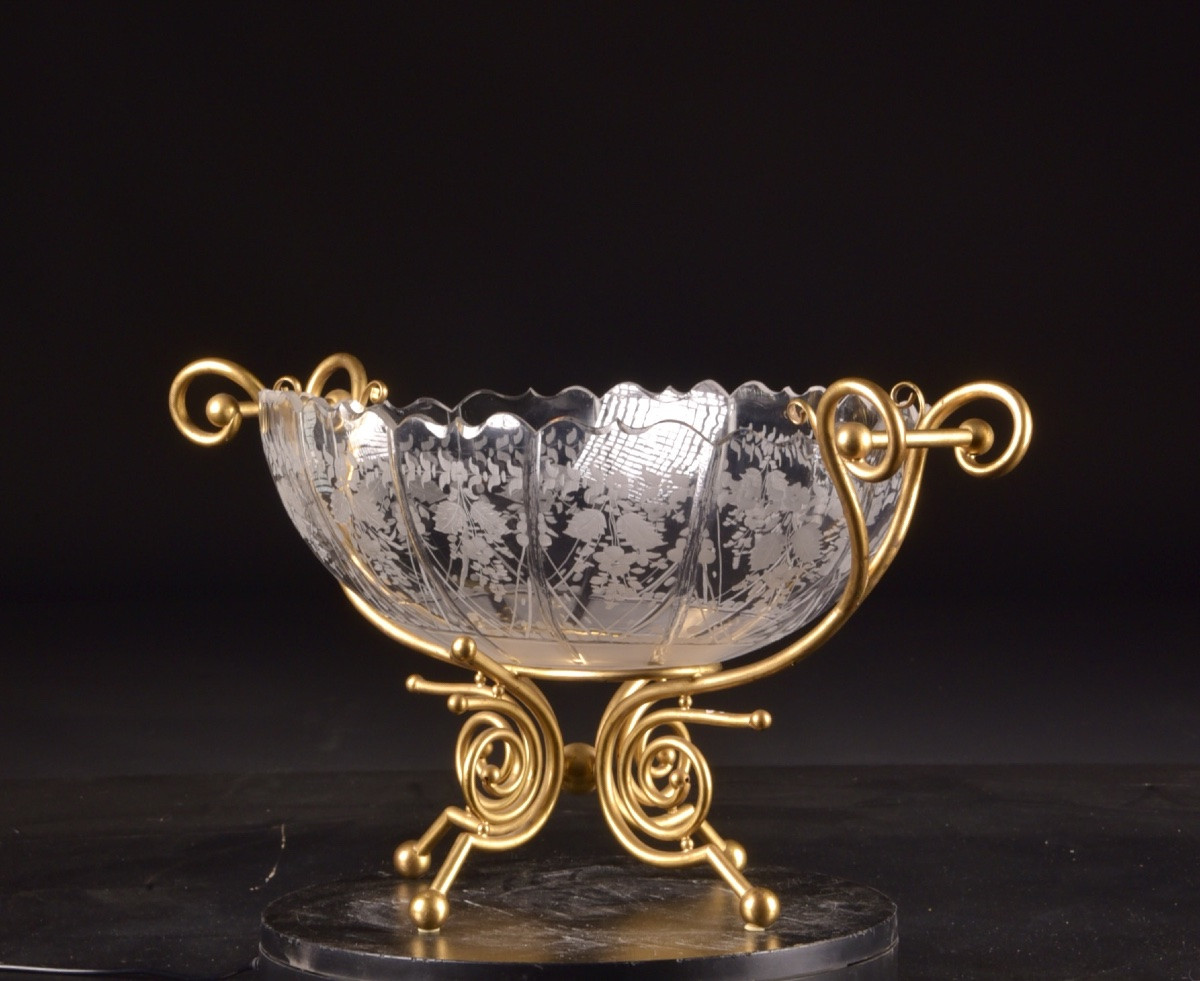 Centre de table en verre de Baccarat monté en bronze doré, France, fin du XIXᵉ / début du XXᵉ s-photo-5