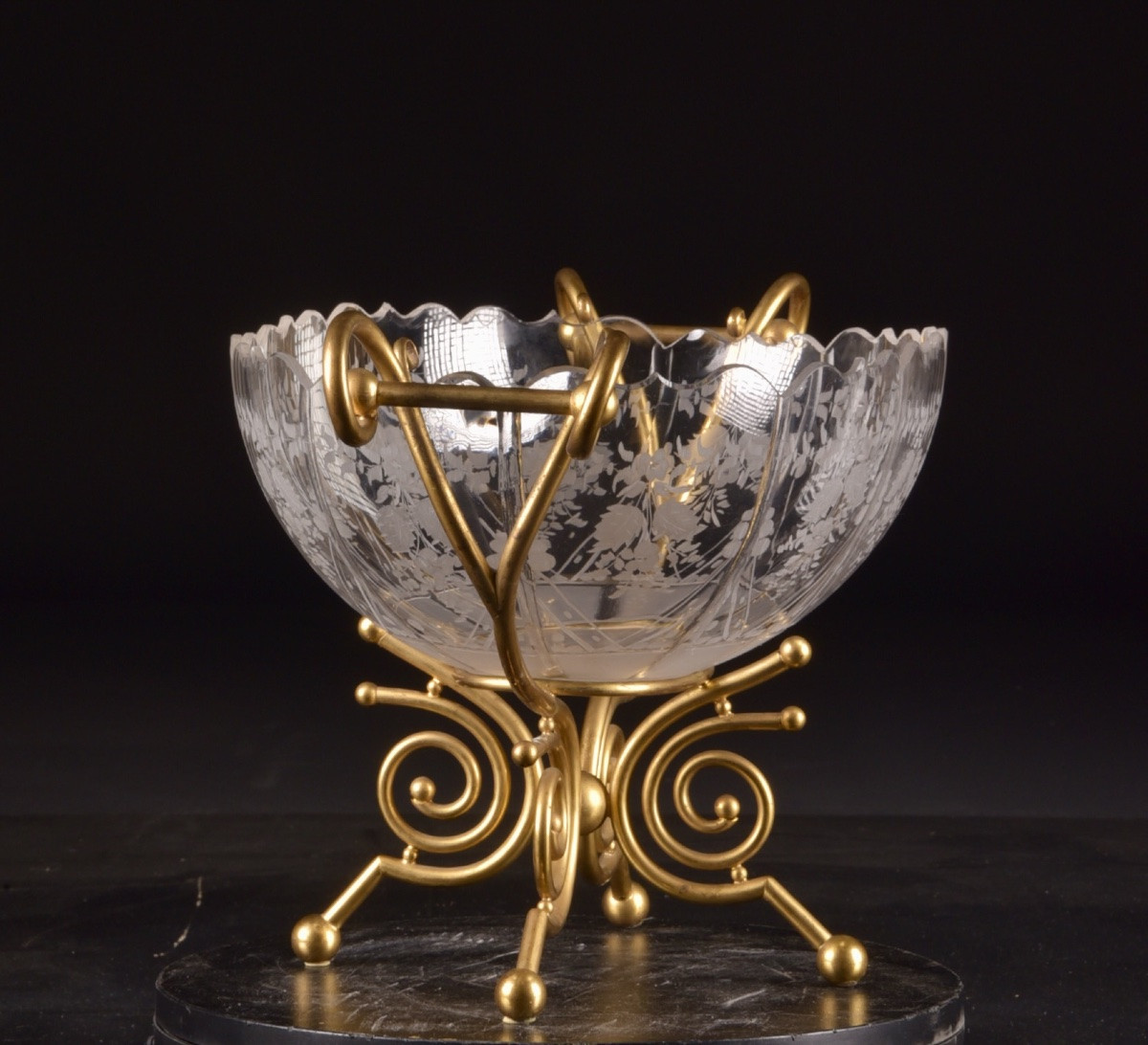 Centre de table en verre de Baccarat monté en bronze doré, France, fin du XIXᵉ / début du XXᵉ s-photo-6
