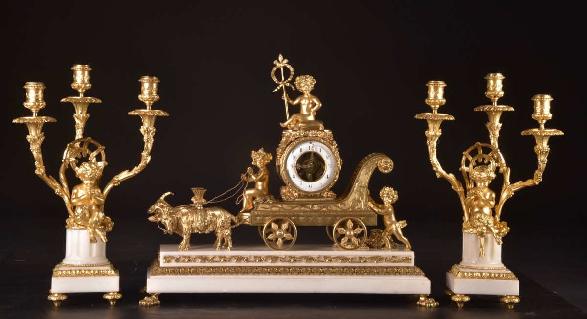 Ensemble de pendule en bronze doré d’époque française, fin du XIXᵉ siècle-photo-8