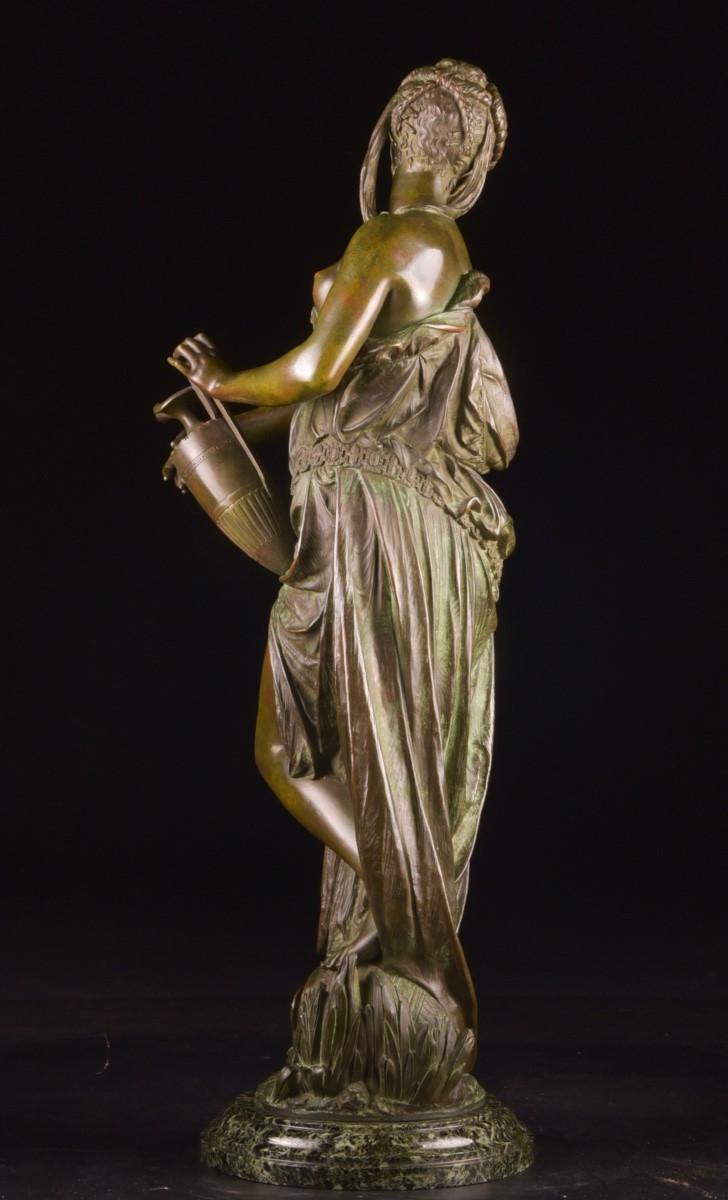 The Source, Bronze Sculpture With Brown Patina, Albert-ernest Carrier-belleuse (1824–1887), 19th Century-photo-2