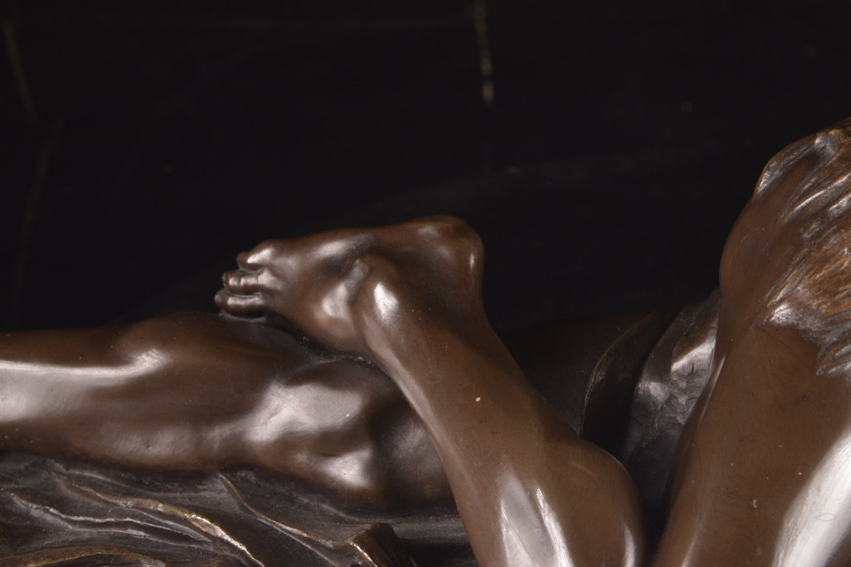 Statue en bronze “Indien à l’affût”, Edouard Drouot (1859–1945), fin XIXe siècle-photo-1