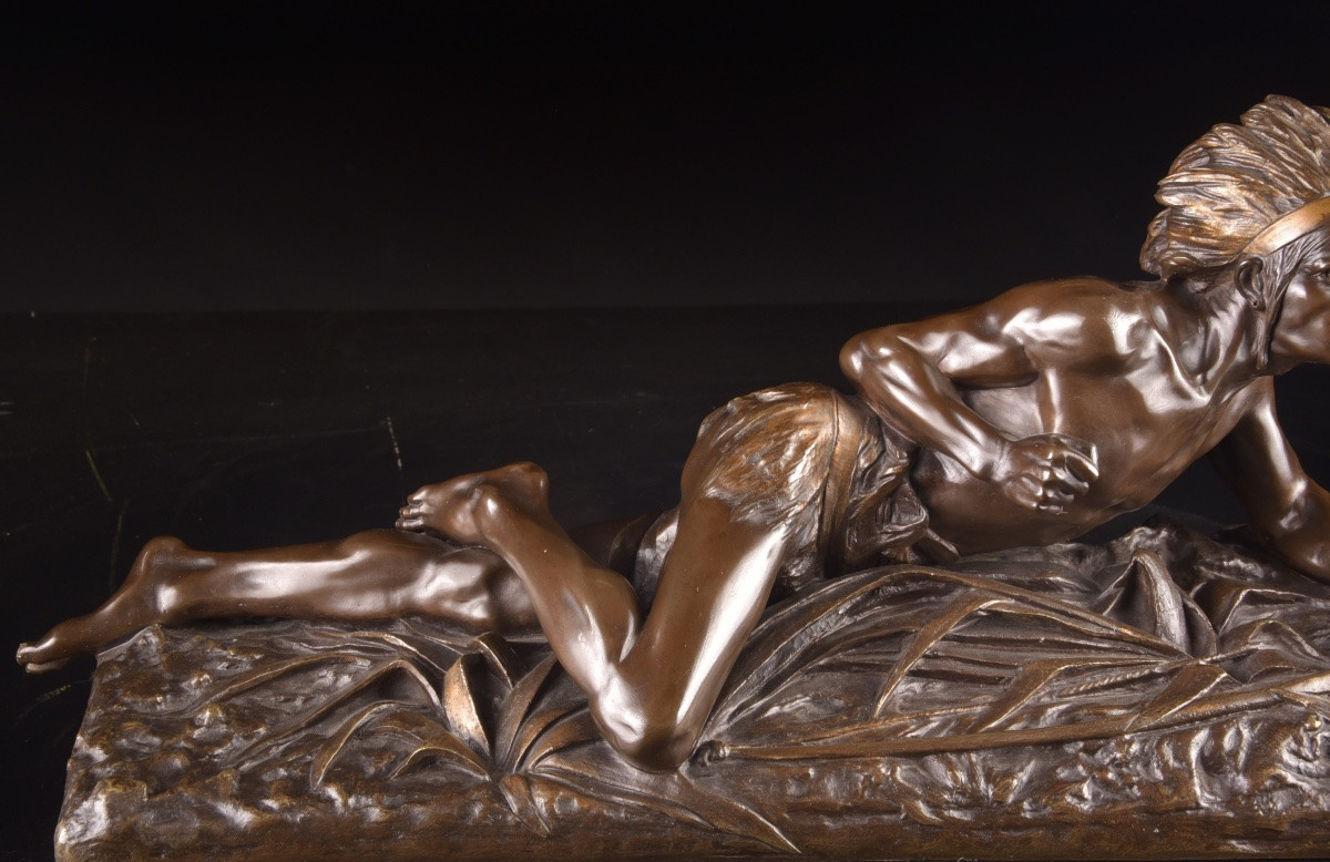 Statue en bronze “Indien à l’affût”, Edouard Drouot (1859–1945), fin XIXe siècle-photo-6