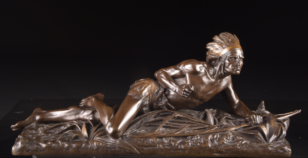 Statue en bronze “Indien à l’affût”, Edouard Drouot (1859–1945), fin XIXe siècle