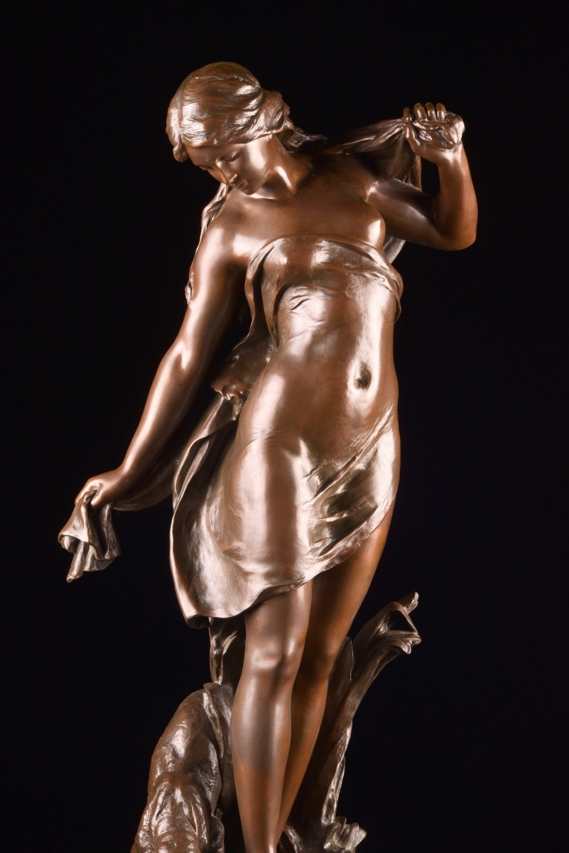 “diana At Her Bath” — Bronze Sculpture By Mathurin Moreau (1822–1912)-photo-1