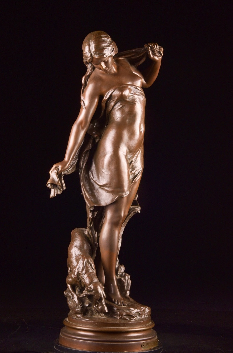 “diana At Her Bath” — Bronze Sculpture By Mathurin Moreau (1822–1912)-photo-6