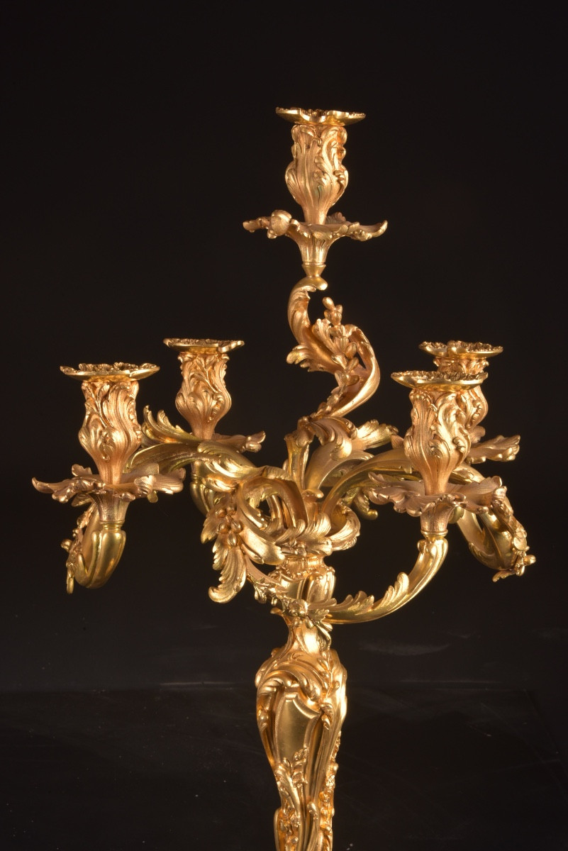 Paire de candélabres en bronze doré – attribués à Maison Miller – France, vers 1850-photo-3