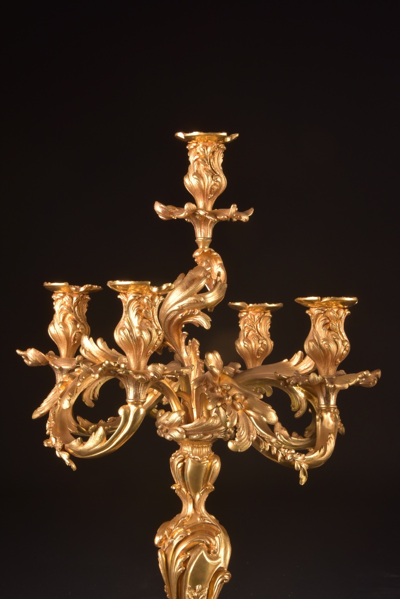 Paire de candélabres en bronze doré – attribués à Maison Miller – France, vers 1850-photo-3