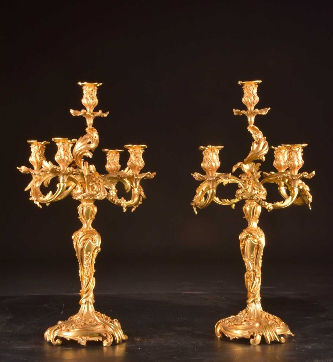 Paire de candélabres en bronze doré – attribués à Maison Miller – France, vers 1850-photo-5