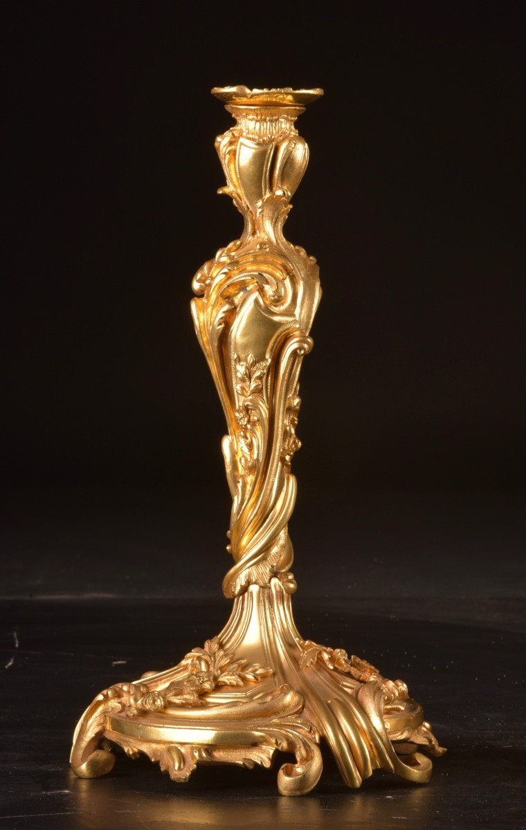 Paire de candélabres en bronze doré – attribués à Maison Miller – France, vers 1850-photo-7