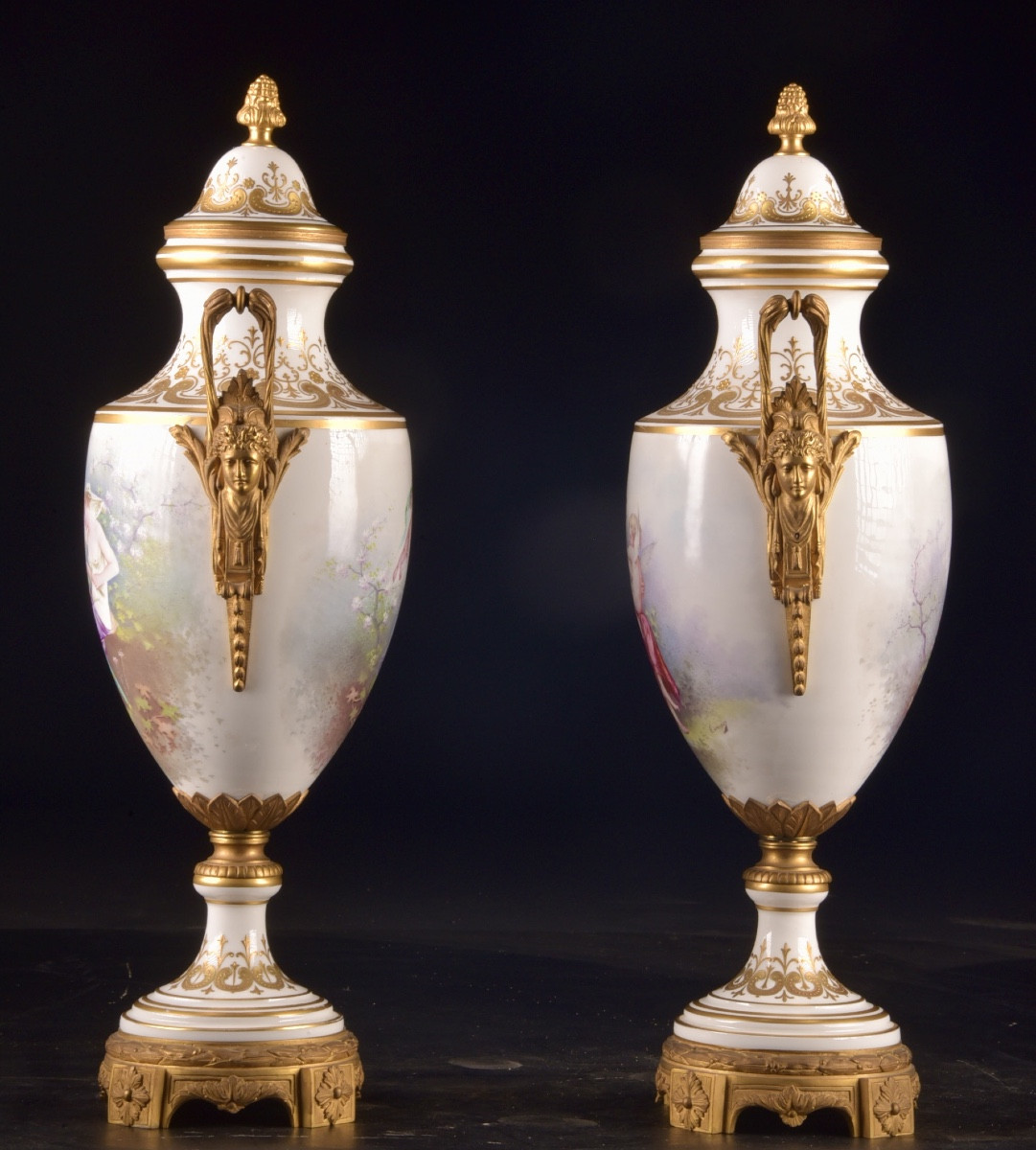 Pair Of Monumental Urns In French Porcelain Mounted In Gilt Bronze, Napoleon III Period-photo-2