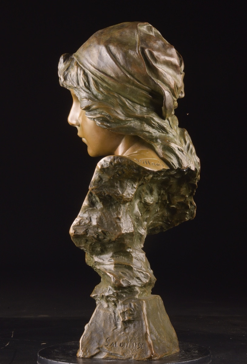 Emmanuel Villanis (1858–1914) – “mignon”, Bronze Bust With Brown Patina, Model From The Salon-photo-2