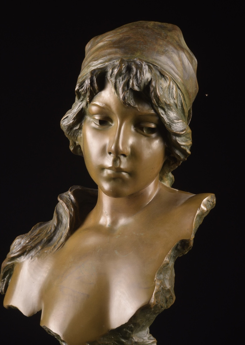 Emmanuel Villanis (1858–1914) – “mignon”, Bronze Bust With Brown Patina, Model From The Salon-photo-3