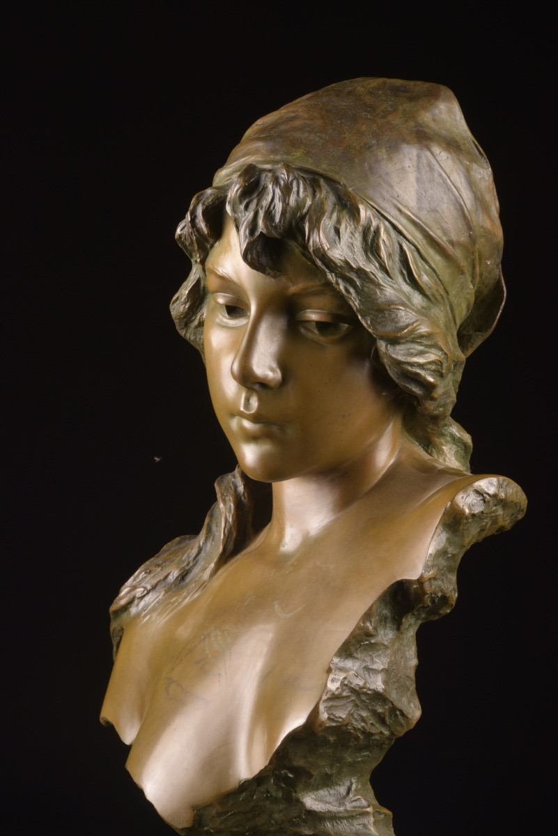 Emmanuel Villanis (1858–1914) – “mignon”, Bronze Bust With Brown Patina, Model From The Salon-photo-4