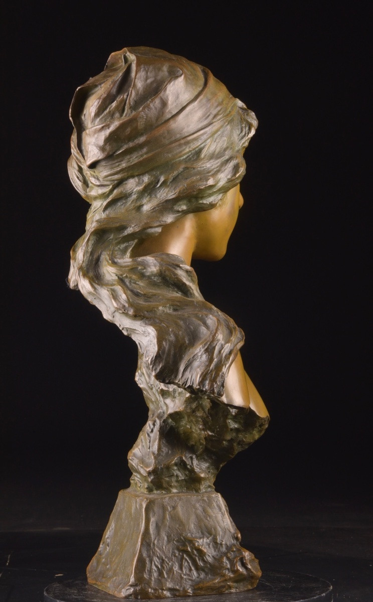 Emmanuel Villanis (1858–1914) – “mignon”, Bronze Bust With Brown Patina, Model From The Salon-photo-7