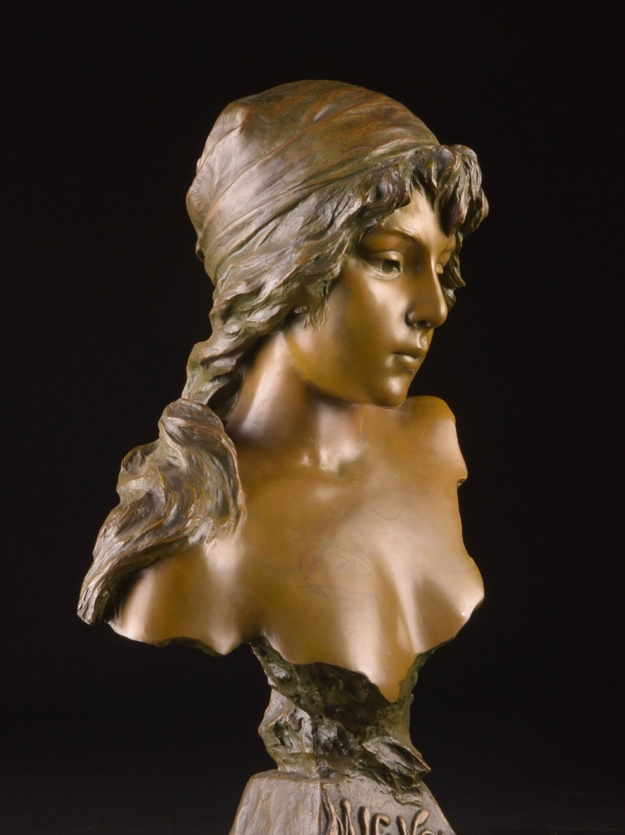 Emmanuel Villanis (1858–1914) – “mignon”, Bronze Bust With Brown Patina, Model From The Salon-photo-8