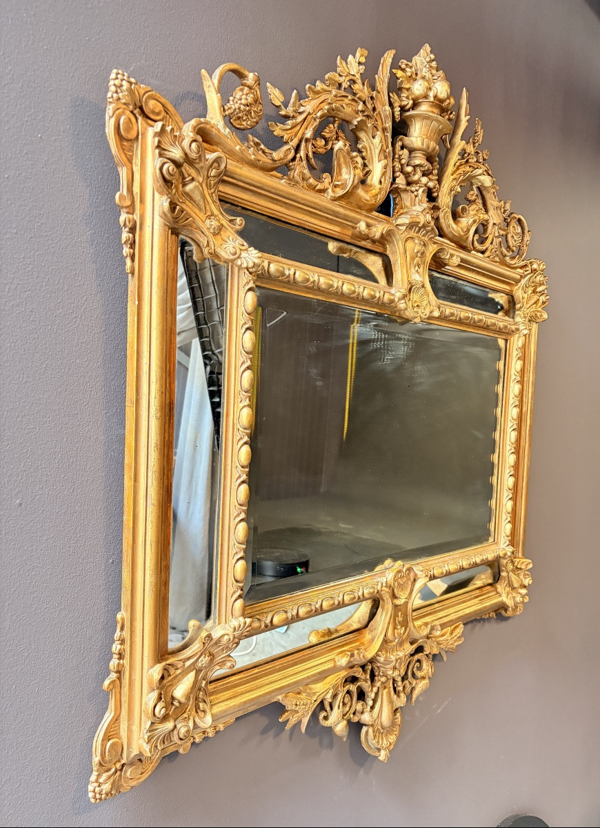 French Mirror In Carved And Gilded Wood, Louis XV Style, Napoleon III Period-photo-3