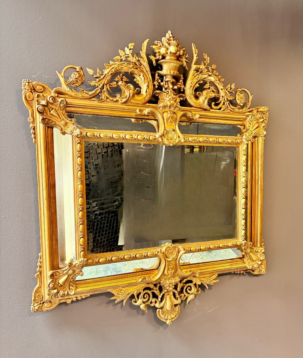 French Mirror In Carved And Gilded Wood, Louis XV Style, Napoleon III Period-photo-1