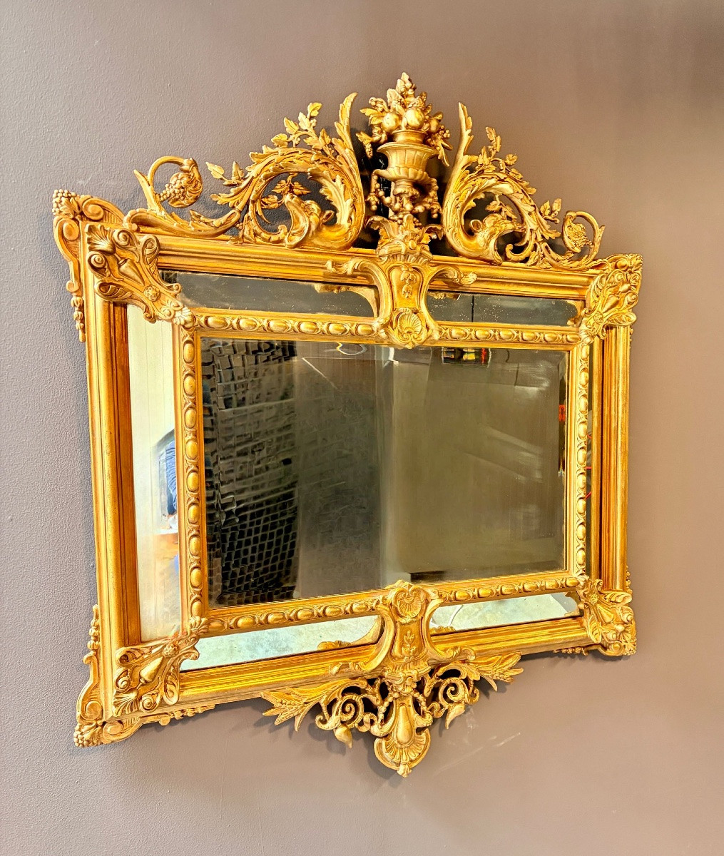 French Mirror In Carved And Gilded Wood, Louis XV Style, Napoleon III Period-photo-2
