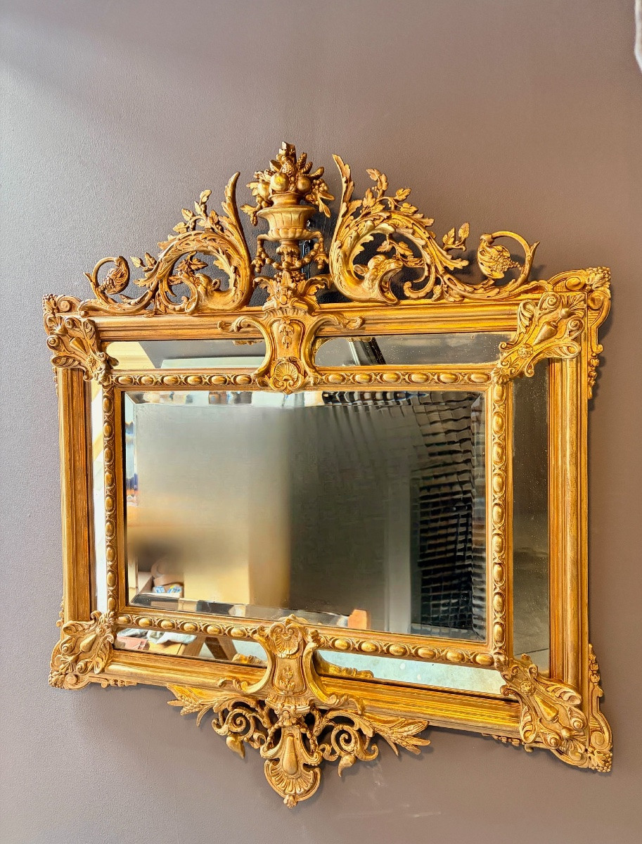 French Mirror In Carved And Gilded Wood, Louis XV Style, Napoleon III Period-photo-5