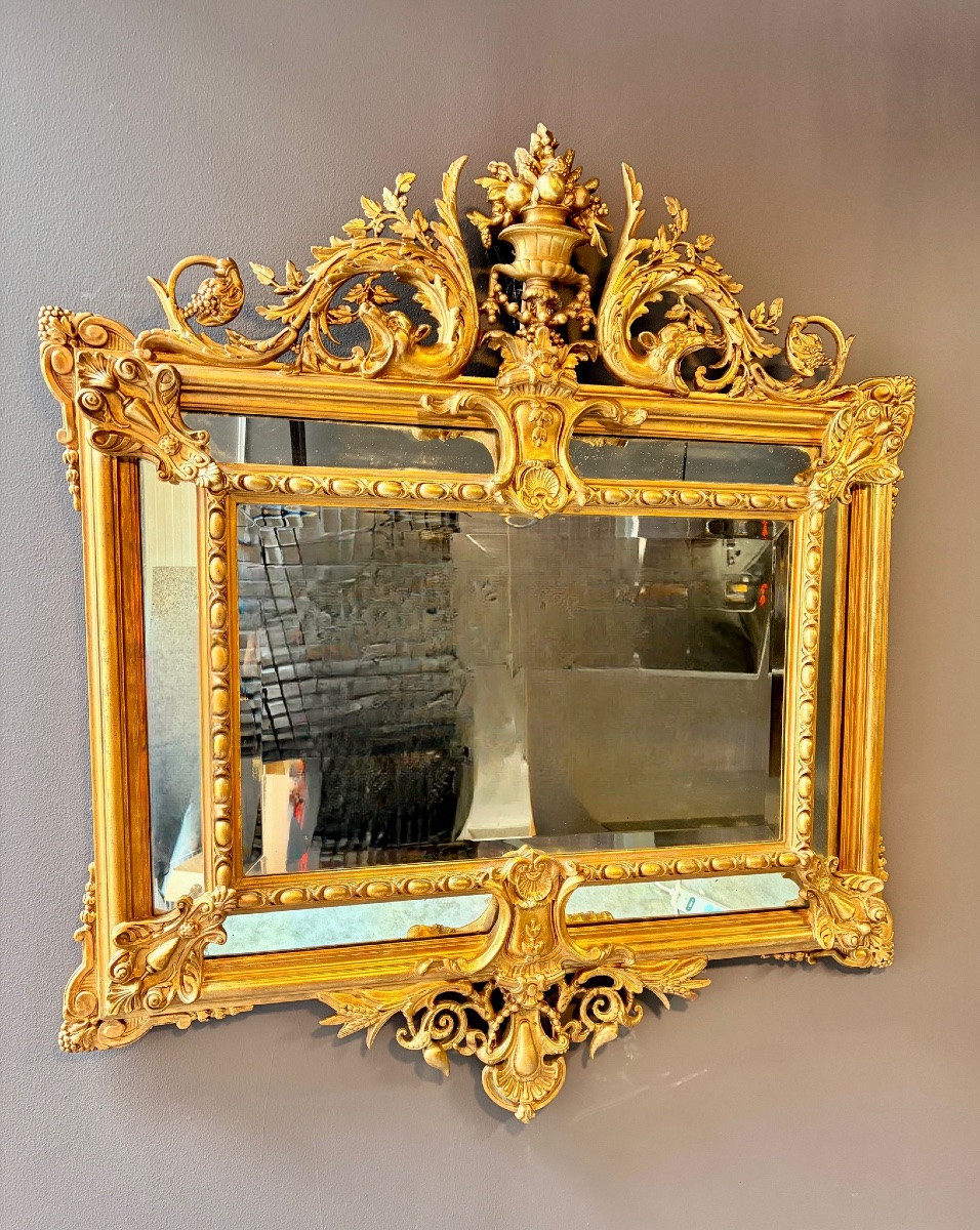 French Mirror In Carved And Gilded Wood, Louis XV Style, Napoleon III Period-photo-6