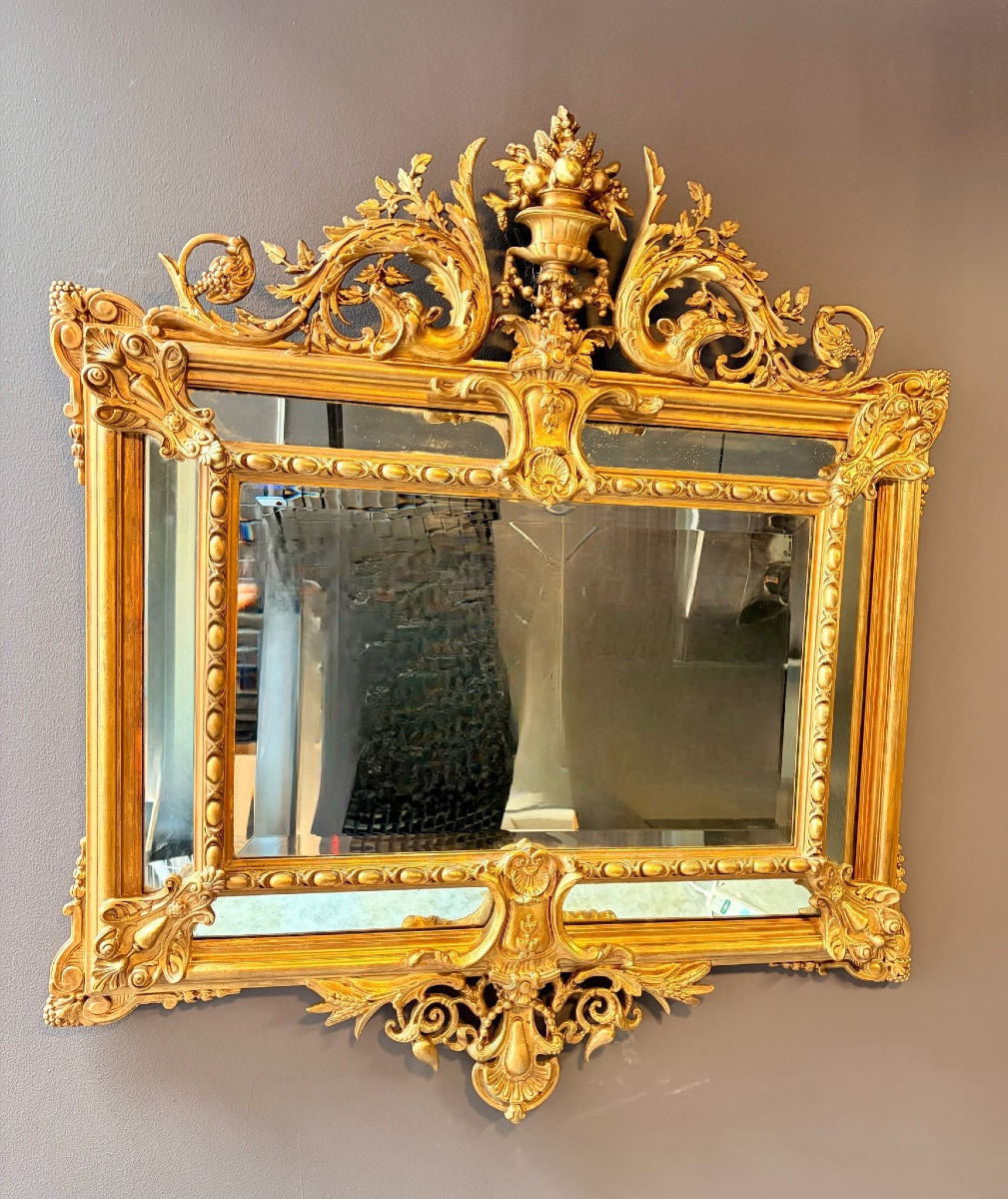 French Mirror In Carved And Gilded Wood, Louis XV Style, Napoleon III Period-photo-7