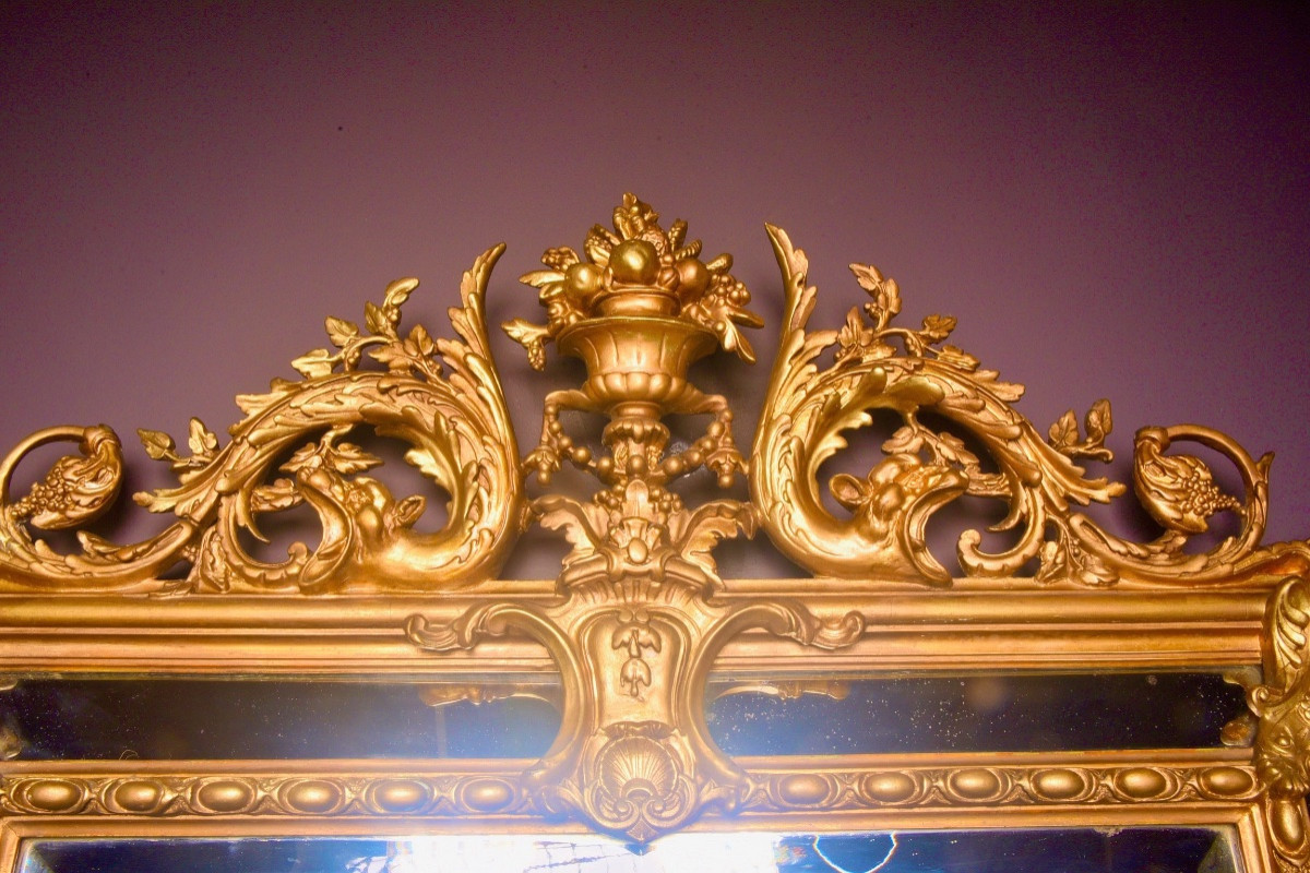 French Mirror In Carved And Gilded Wood, Louis XV Style, Napoleon III Period-photo-8