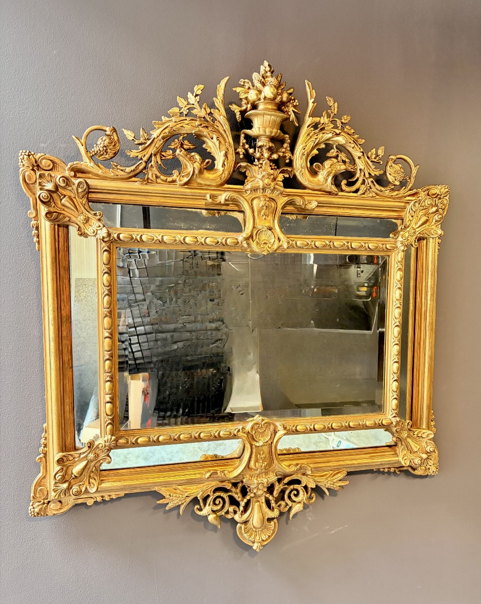 French Mirror In Carved And Gilded Wood, Louis XV Style, Napoleon III Period