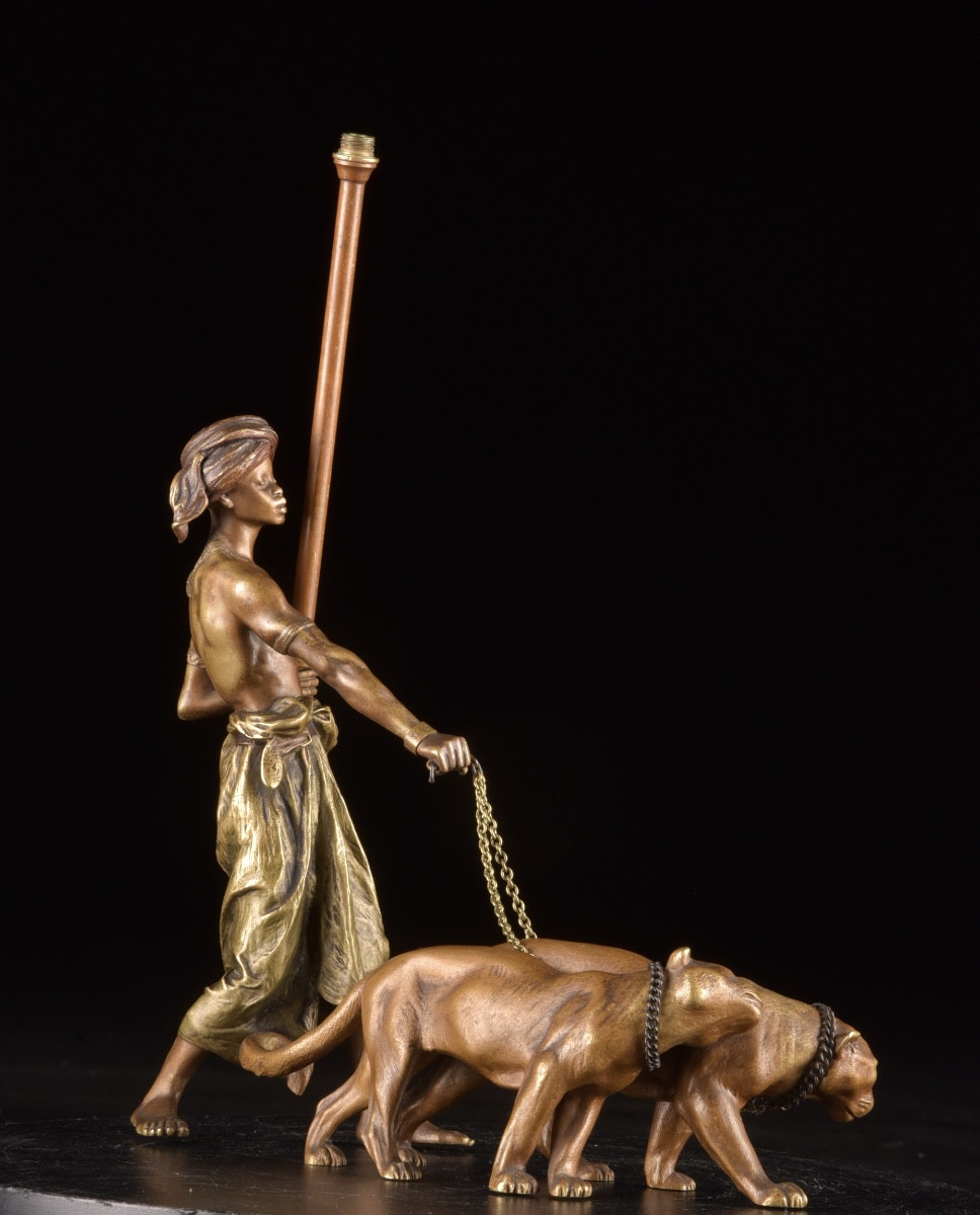 Orientalist Bronze Figure From Vienna With Panthers – Bergman Workshop, Vienna, Circa 1900 -photo-4