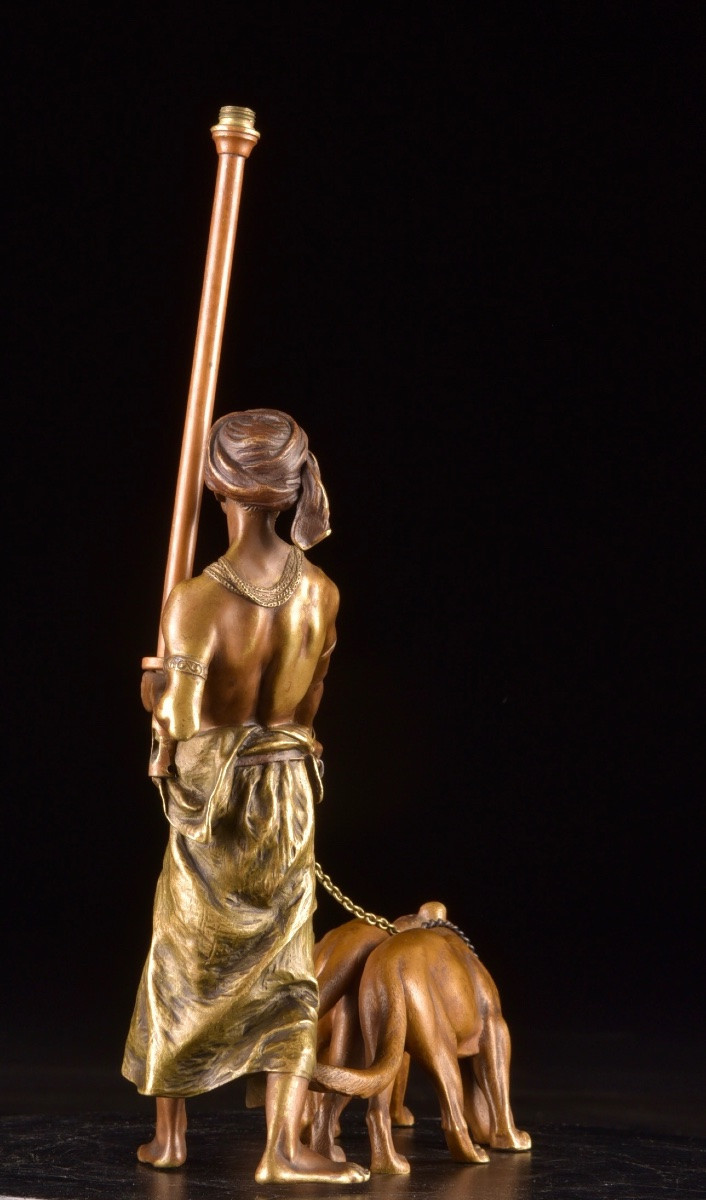 Orientalist Bronze Figure From Vienna With Panthers – Bergman Workshop, Vienna, Circa 1900 -photo-1