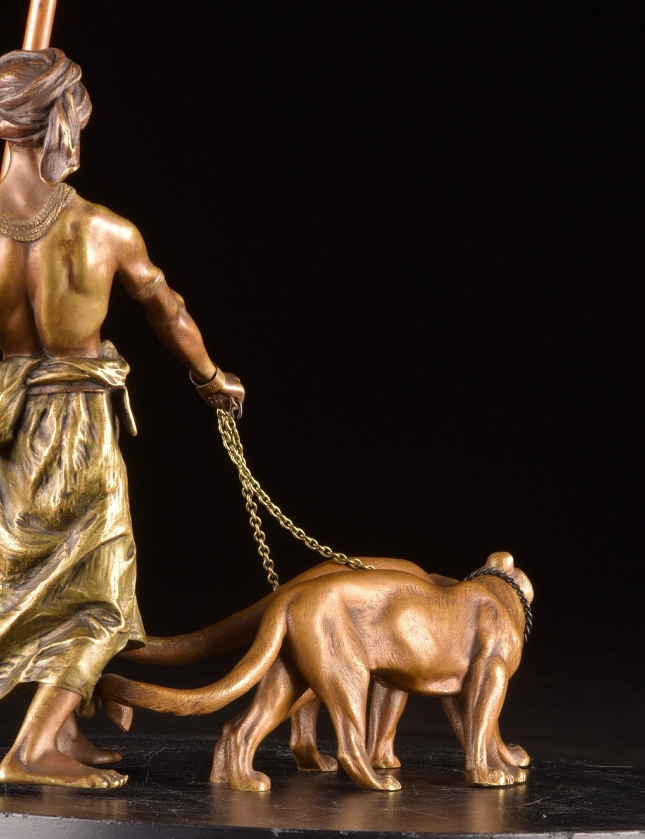 Orientalist Bronze Figure From Vienna With Panthers – Bergman Workshop, Vienna, Circa 1900 -photo-2