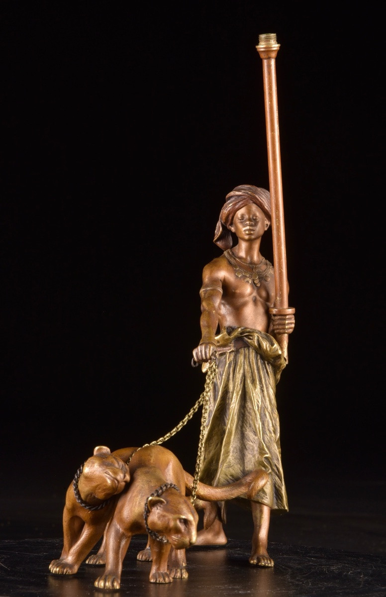 Orientalist Bronze Figure From Vienna With Panthers – Bergman Workshop, Vienna, Circa 1900 -photo-3