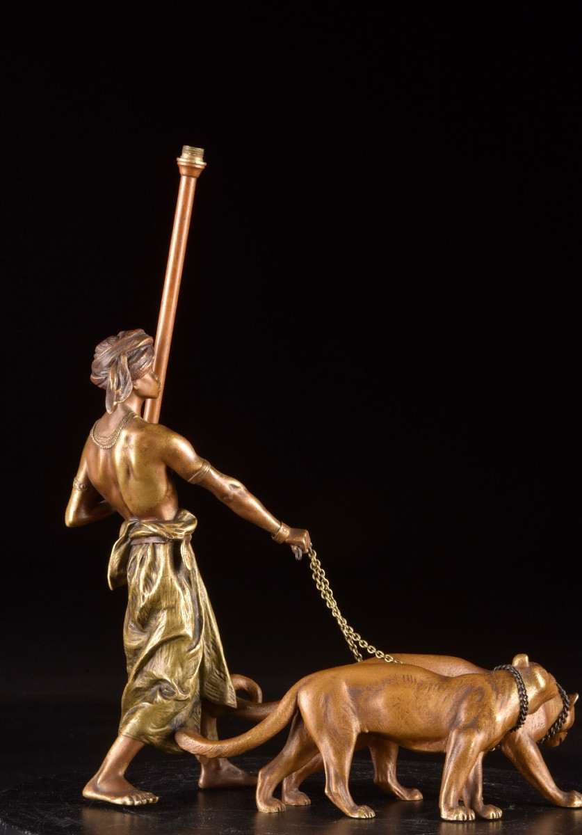 Orientalist Bronze Figure From Vienna With Panthers – Bergman Workshop, Vienna, Circa 1900 -photo-6