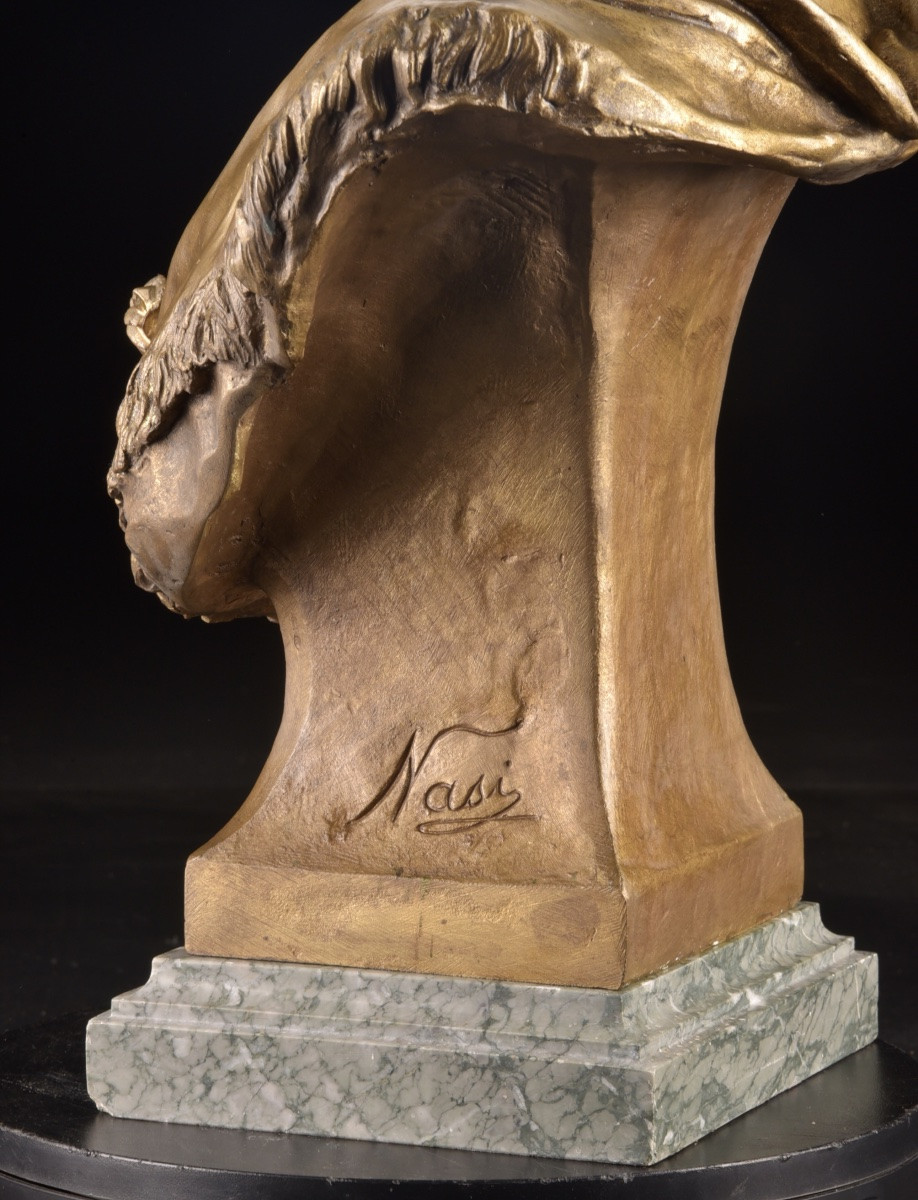 Buste de jeune femme en marbre de Carrare et bronze, signée Nasi, Italie, fin XIXe – début XXe -photo-7