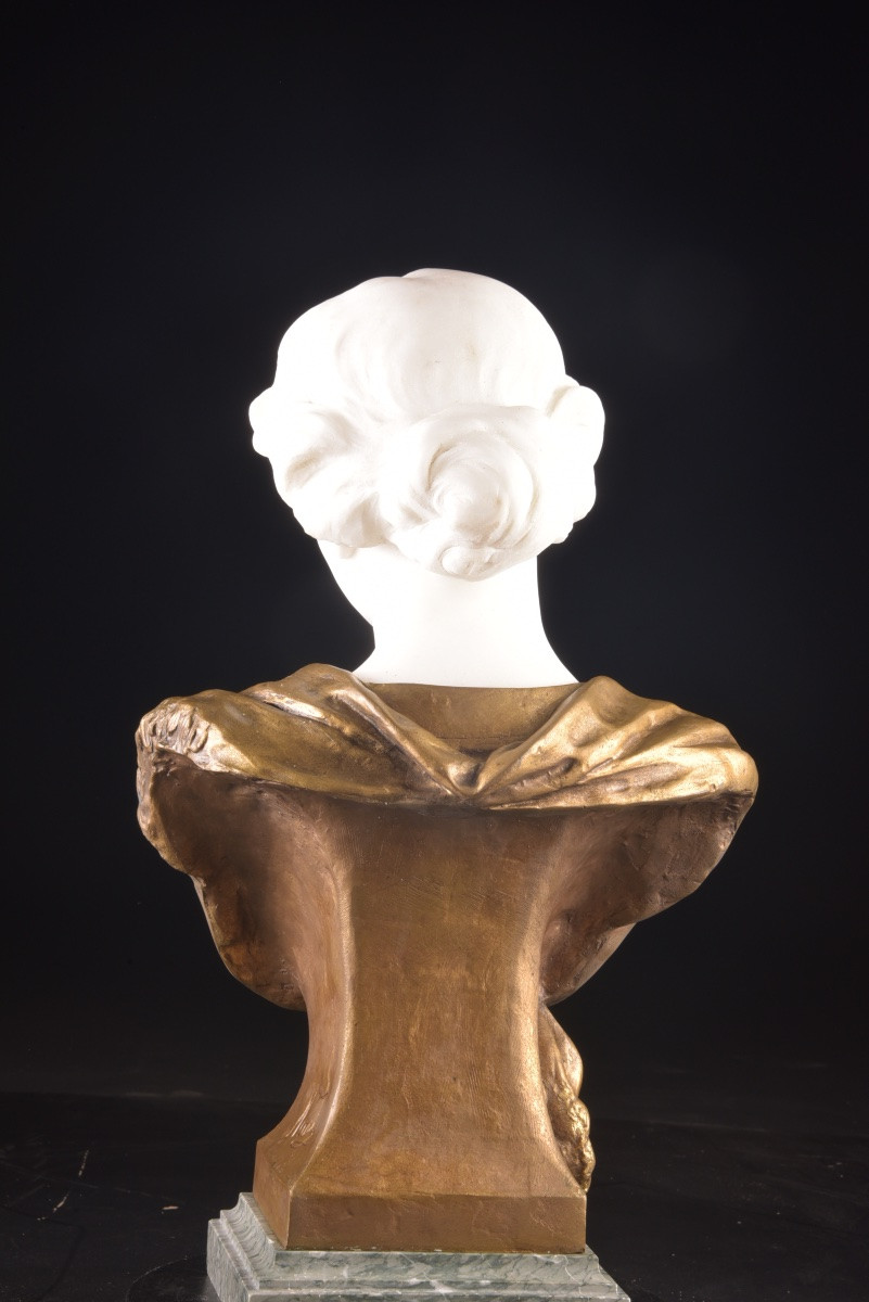 Buste de jeune femme en marbre de Carrare et bronze, signée Nasi, Italie, fin XIXe – début XXe -photo-8