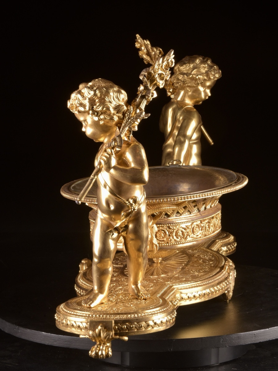 Monumental Gilt Bronze Centerpiece With Putti. Attributed To Christofle & Cie, Paris, France.-photo-2