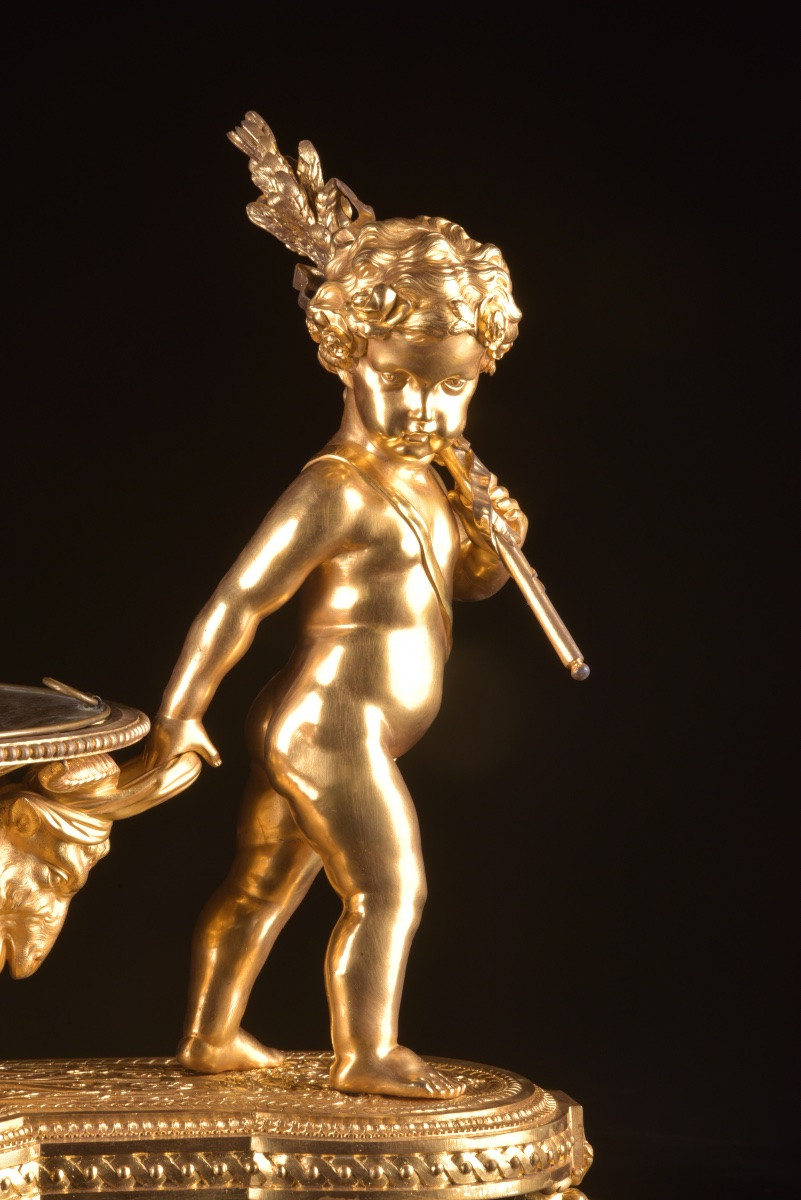 Monumental Gilt Bronze Centerpiece With Putti. Attributed To Christofle & Cie, Paris, France.-photo-3
