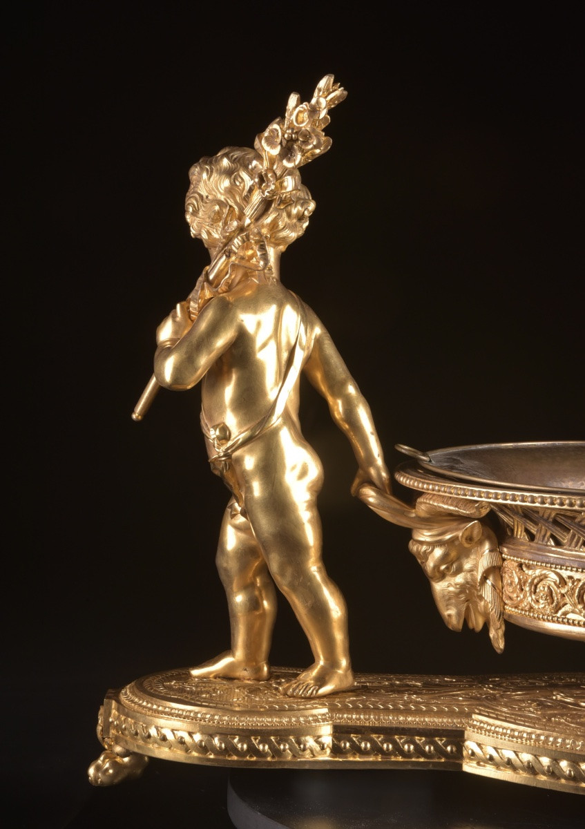 Monumental Gilt Bronze Centerpiece With Putti. Attributed To Christofle & Cie, Paris, France.-photo-4