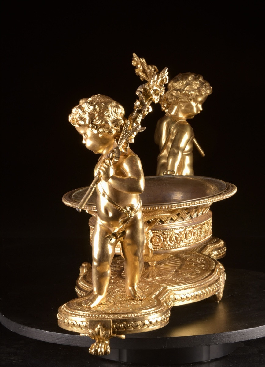 Monumental Gilt Bronze Centerpiece With Putti. Attributed To Christofle & Cie, Paris, France.-photo-5