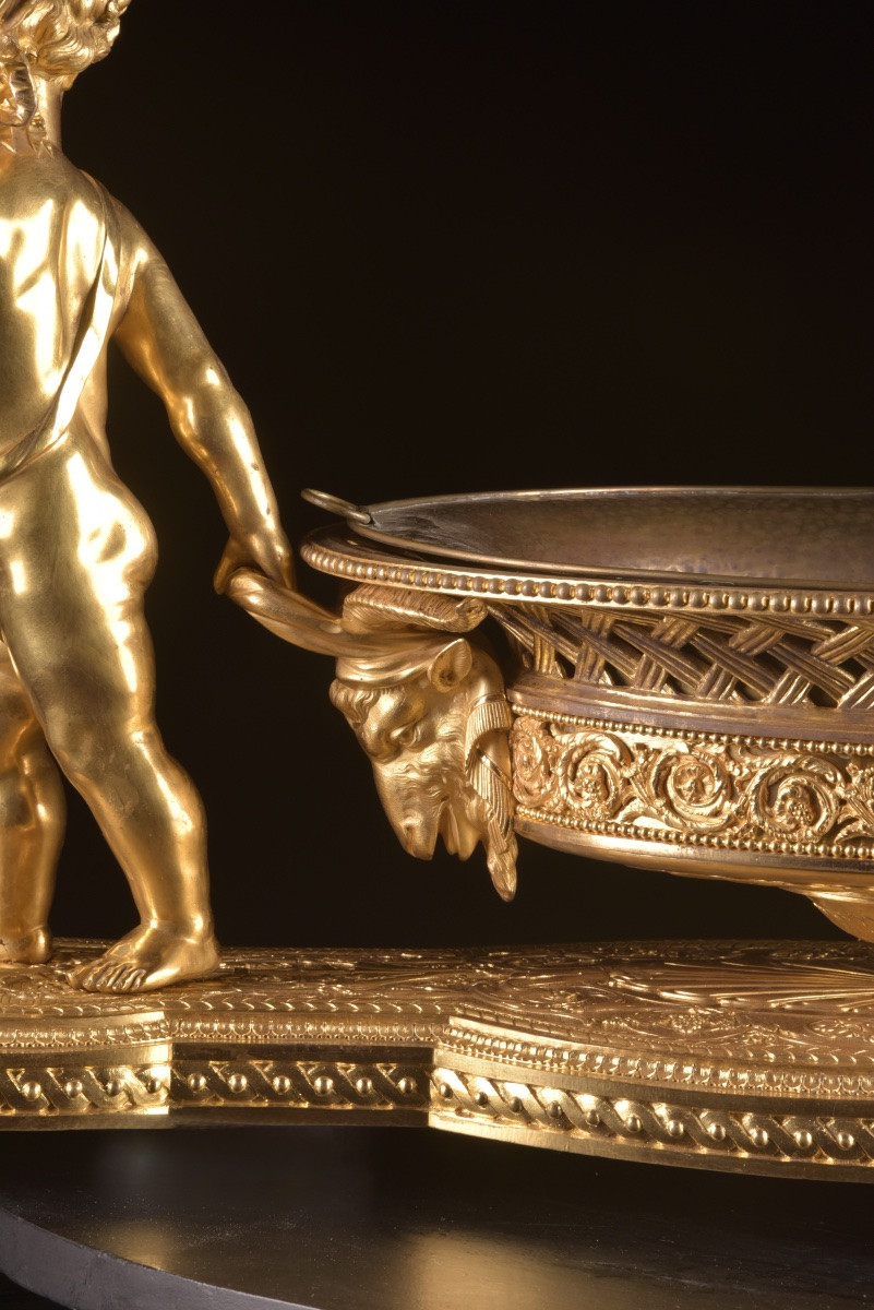 Monumental Gilt Bronze Centerpiece With Putti. Attributed To Christofle & Cie, Paris, France.-photo-6
