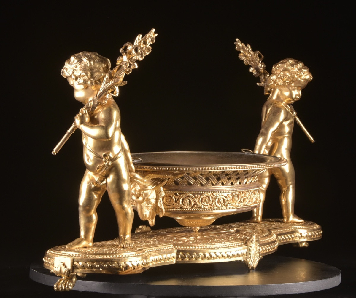 Monumental Gilt Bronze Centerpiece With Putti. Attributed To Christofle & Cie, Paris, France.-photo-8