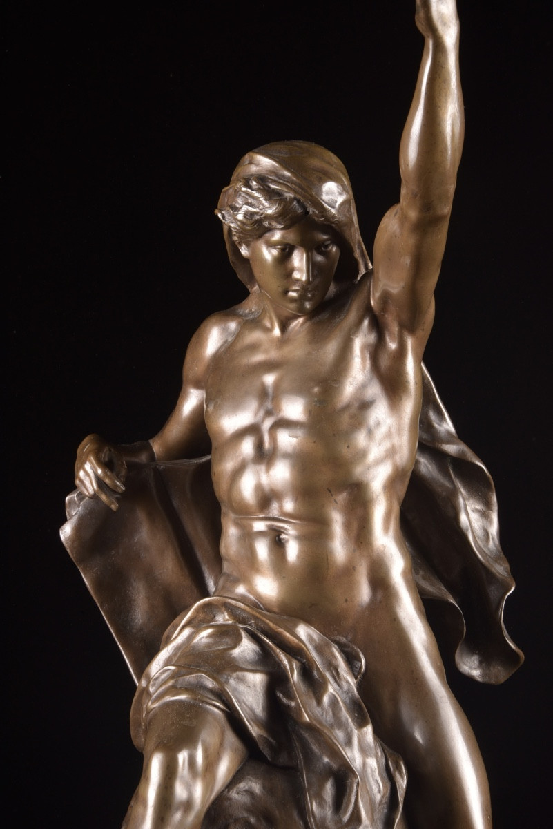 Bronze Sculpture, Ad Lumen, émile-louis Picault (1833-1915), Late 19th Century, Colin Cast Iron-photo-2