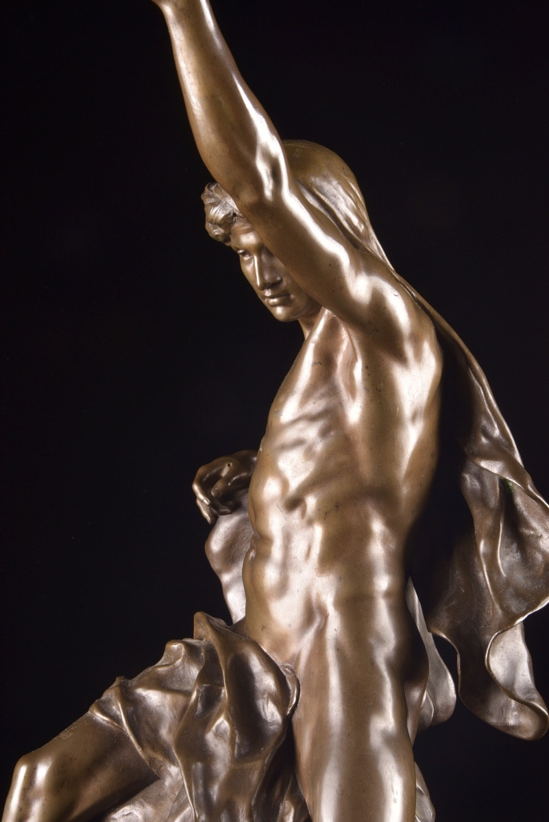 Bronze Sculpture, Ad Lumen, émile-louis Picault (1833-1915), Late 19th Century, Colin Cast Iron-photo-3