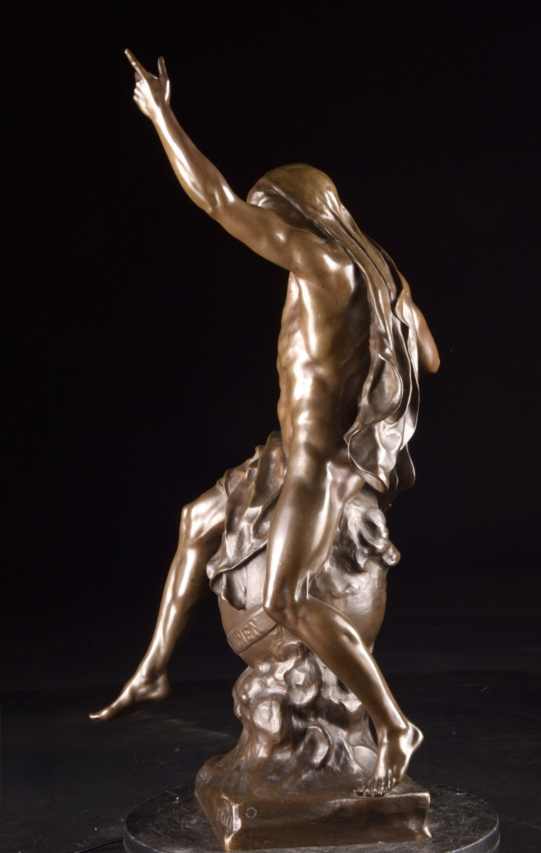 Bronze Sculpture, Ad Lumen, émile-louis Picault (1833-1915), Late 19th Century, Colin Cast Iron-photo-1
