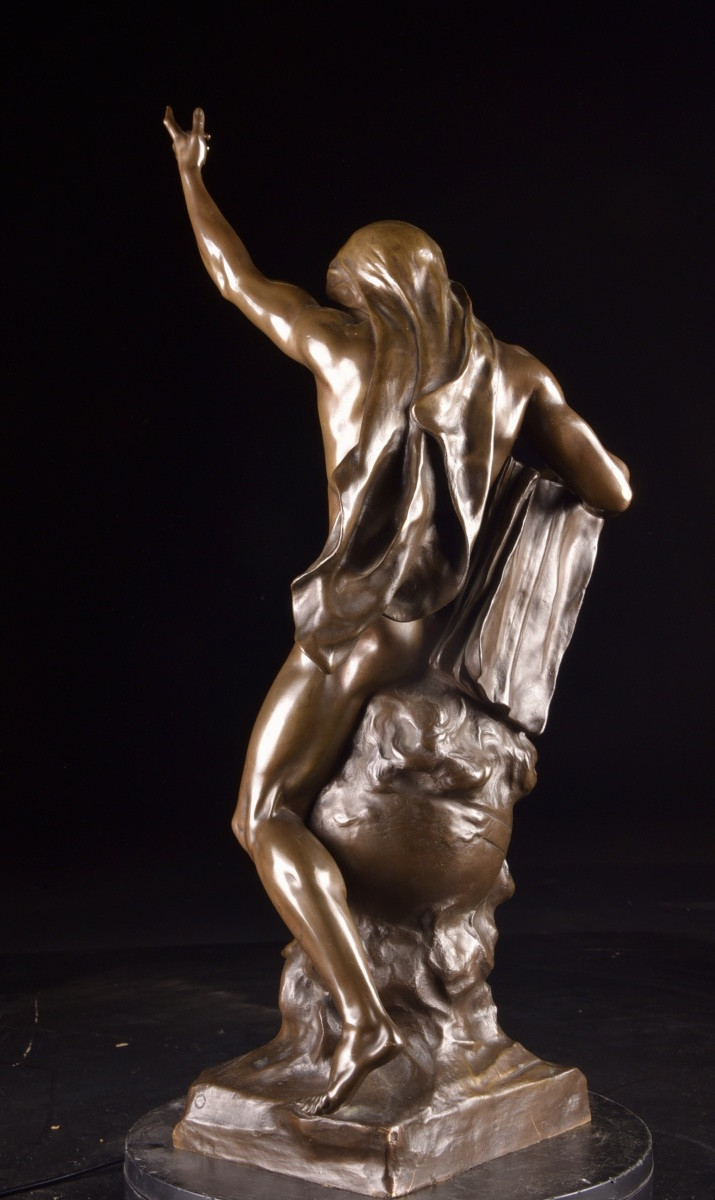 Bronze Sculpture, Ad Lumen, émile-louis Picault (1833-1915), Late 19th Century, Colin Cast Iron-photo-2