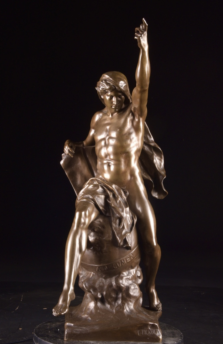 Bronze Sculpture, Ad Lumen, émile-louis Picault (1833-1915), Late 19th Century, Colin Cast Iron