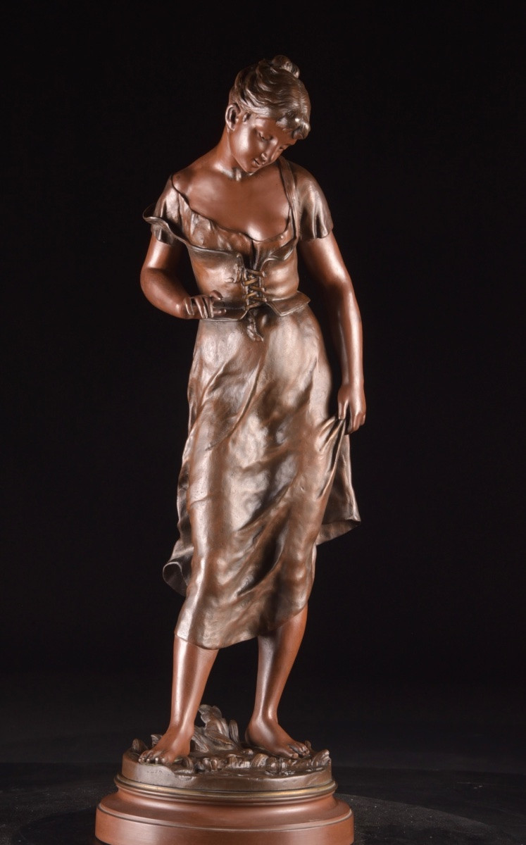 Sculpture In Patinated Bronze, Candeur, émile François Carlier (1849-1927), Late 19th Century-photo-4