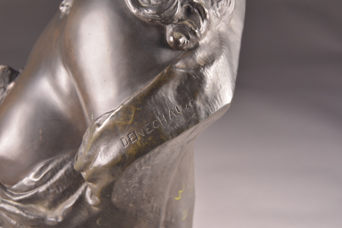 Elegant Bacchante Bust In Finely Chased And Patinated Bronze, Signed -photo-1