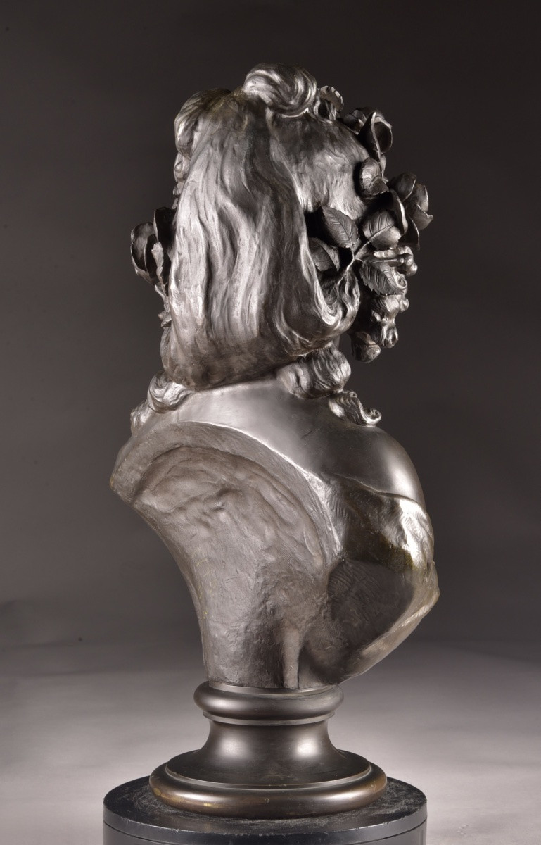 Elegant Bacchante Bust In Finely Chased And Patinated Bronze, Signed -photo-4