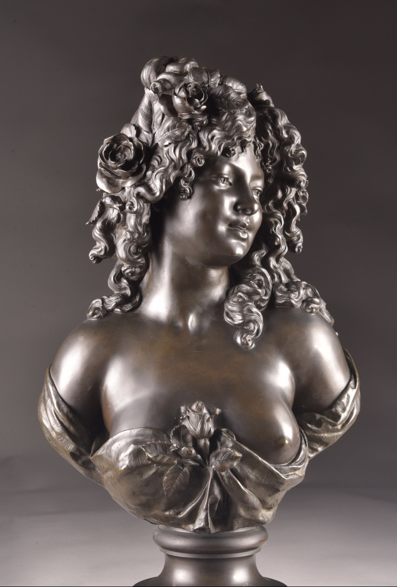 Elegant Bacchante Bust In Finely Chased And Patinated Bronze, Signed -photo-6